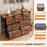 Sweetcrispy 7 Drawer Dresser with Fabric Bins Fabric Storage Tower Organizer for Bedroom Closet Hallway Entryway Tall Chest of Drawers with Steel Frame Wood Top Easy Pull Handles,Rustic Brown - Image 6