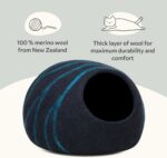 MEOWFIA Cat Cave – Premium Felt Cat Bed for Indoor Cats, Handmade 100% Merino Wool (Large, Black Aqua) - Image 4