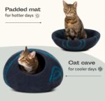 MEOWFIA Cat Cave – Premium Felt Cat Bed for Indoor Cats, Handmade 100% Merino Wool (Large, Black Aqua) - Image 5