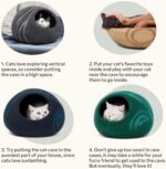 MEOWFIA Cat Cave – Premium Felt Cat Bed for Indoor Cats, Handmade 100% Merino Wool (Large, Black Aqua) - Image 9