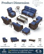 HILLGA 10-Piece Luxury Patio Furniture Set with 6" Thick Cushions, Weather-Resistant Wicker High Back Swivel Rocker Chairs, Senior-Friendly Outdoor Sofa Set for Large Deck, Yard and Poolside, Blue(V2) - Image 3