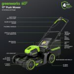 Greenworks 60V 17" Brushless Cordless Push Lawn Mower, 2-in-1 Mulching/Bagging, 4.0Ah Battery and 3A Charger(40min Runtime) - Image 3