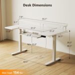OffiGo U Shaped Electric Standing Desk with Keyboard Tray, 55 Inch Height Adjustable Desk with Power Outlets & LED Lights, Sit Stand Table with Monitor Stand for Home, Office, White - Image 4
