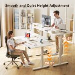 OffiGo U Shaped Electric Standing Desk with Keyboard Tray, 55 Inch Height Adjustable Desk with Power Outlets & LED Lights, Sit Stand Table with Monitor Stand for Home, Office, White - Image 5