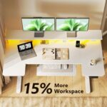 OffiGo U Shaped Electric Standing Desk with Keyboard Tray, 55 Inch Height Adjustable Desk with Power Outlets & LED Lights, Sit Stand Table with Monitor Stand for Home, Office, White - Image 6