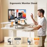 OffiGo U Shaped Electric Standing Desk with Keyboard Tray, 55 Inch Height Adjustable Desk with Power Outlets & LED Lights, Sit Stand Table with Monitor Stand for Home, Office, White - Image 7