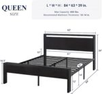 Allewie Queen Size Platform Bed Frame with Wooden Headboard and Footboard, Heavy Duty 12 Metal Slats Support, No Box Spring Needed, Under-Bed Storage, Noise Free, Easy Assembly, Black Oak - Image 3