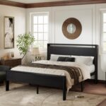 Allewie Queen Size Platform Bed Frame with Wooden Headboard and Footboard, Heavy Duty 12 Metal Slats Support, No Box Spring Needed, Under-Bed Storage, Noise Free, Easy Assembly, Black Oak - Image 4