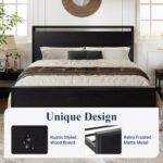 Allewie Queen Size Platform Bed Frame with Wooden Headboard and Footboard, Heavy Duty 12 Metal Slats Support, No Box Spring Needed, Under-Bed Storage, Noise Free, Easy Assembly, Black Oak - Image 5