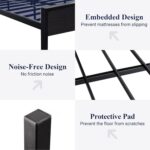 Allewie Queen Size Platform Bed Frame with Wooden Headboard and Footboard, Heavy Duty 12 Metal Slats Support, No Box Spring Needed, Under-Bed Storage, Noise Free, Easy Assembly, Black Oak - Image 7