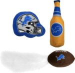 Best Plush CAT Toy - NFL Detroit Lions Complete Set of 3 piece Cat Toys Filled with Fresh Catnip. Includes: 1 Helmet Cat Toy, 1 Football Cat Toy with Feathers & 1 Beer Bottle. Beautiful Team Logos - Image 6