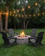 Folding Adirondack Chair 4 Pack, HDPE All-Weather Fire Pit Chairs, Plastic Adirondack Chairs with 2 Cup Holder, Outdoor Lawn Chair for Patio Garden (Black) - Image 3