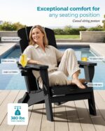Folding Adirondack Chair 4 Pack, HDPE All-Weather Fire Pit Chairs, Plastic Adirondack Chairs with 2 Cup Holder, Outdoor Lawn Chair for Patio Garden (Black) - Image 4