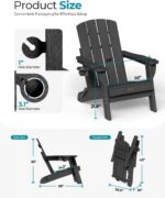 Folding Adirondack Chair 4 Pack, HDPE All-Weather Fire Pit Chairs, Plastic Adirondack Chairs with 2 Cup Holder, Outdoor Lawn Chair for Patio Garden (Black) - Image 5