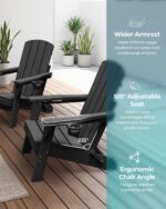 Folding Adirondack Chair 4 Pack, HDPE All-Weather Fire Pit Chairs, Plastic Adirondack Chairs with 2 Cup Holder, Outdoor Lawn Chair for Patio Garden (Black) - Image 6