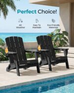 Folding Adirondack Chair 4 Pack, HDPE All-Weather Fire Pit Chairs, Plastic Adirondack Chairs with 2 Cup Holder, Outdoor Lawn Chair for Patio Garden (Black) - Image 8
