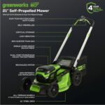 Greenworks 60V 21" Brushless (Self-Propelled) Cordless Lawn Mower, 2 x 4.0Ah Batteries (3/4 Acre, Rapid Charger, 4-in-1, LED Lights, IPX4) - Image 3