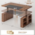 SEDETA 63" Executive Standing Desk with Storage, Executive Height Adjustable Desk with Power Outlets, Large Computer Office Desk with Privacy Panel for Home Office, Warm Golden Brown - Image 3