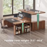 SEDETA 63" Executive Standing Desk with Storage, Executive Height Adjustable Desk with Power Outlets, Large Computer Office Desk with Privacy Panel for Home Office, Warm Golden Brown - Image 4