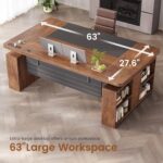 SEDETA 63" Executive Standing Desk with Storage, Executive Height Adjustable Desk with Power Outlets, Large Computer Office Desk with Privacy Panel for Home Office, Warm Golden Brown - Image 7