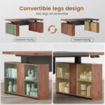 SEDETA 63" Executive Standing Desk with Storage, Executive Height Adjustable Desk with Power Outlets, Large Computer Office Desk with Privacy Panel for Home Office, Warm Golden Brown - Image 8