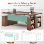 SEDETA 63" Executive Standing Desk with Storage, Executive Height Adjustable Desk with Power Outlets, Large Computer Office Desk with Privacy Panel for Home Office, Warm Golden Brown - Image 9