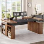 SEDETA 63" Executive Standing Desk with Storage, Executive Height Adjustable Desk with Power Outlets, Large Computer Office Desk with Privacy Panel for Home Office, Warm Golden Brown - Image 10