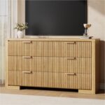 Fluted Dresser for Bedroom, 54" Modern Chest of Drawers with Metal Handle, Wood Closet Clothes Storage Organizer with 6 Drawers for Living Room, Hallway, Entryway, Natural Oak - Image 4