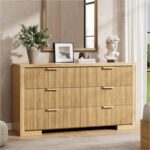 Fluted Dresser for Bedroom, 54" Modern Chest of Drawers with Metal Handle, Wood Closet Clothes Storage Organizer with 6 Drawers for Living Room, Hallway, Entryway, Natural Oak - Image 5