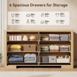 Fluted Dresser for Bedroom, 54" Modern Chest of Drawers with Metal Handle, Wood Closet Clothes Storage Organizer with 6 Drawers for Living Room, Hallway, Entryway, Natural Oak - Image 6