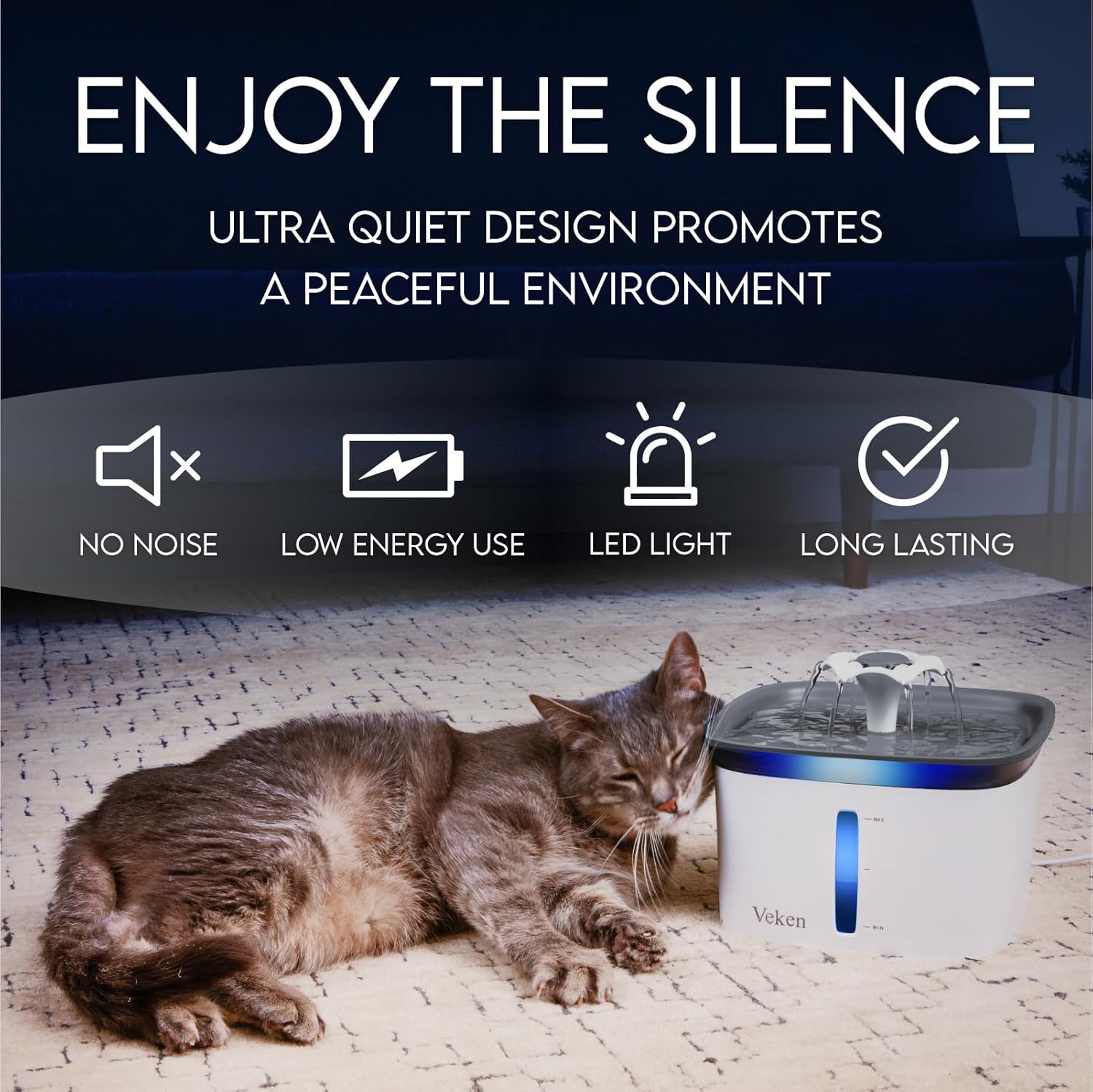 Veken Innovation Award Winner 95oz/2.8L Pet Fountain, Automatic Cat Water Fountain Dog Water Dispenser with Replacement Filters for Cats, Dogs, Multiple Pets (Grey, Plastic) - Image 7