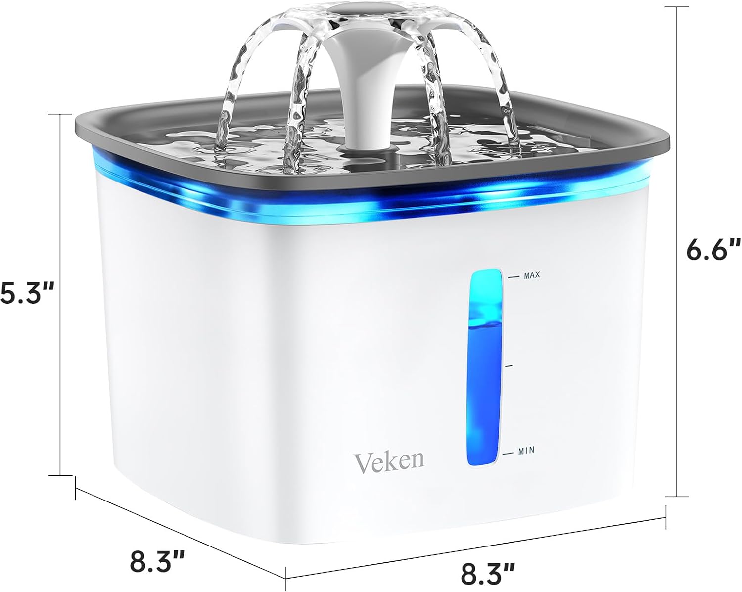 Veken Innovation Award Winner 95oz/2.8L Pet Fountain, Automatic Cat Water Fountain Dog Water Dispenser with Replacement Filters for Cats, Dogs, Multiple Pets (Grey, Plastic) - Image 9
