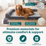 Furhaven Orthopedic Dog Bed for Large Dogs w/ Removable Bolsters & Washable Cover, For Dogs Up to 95 lbs - Two-Tone Plush Faux Fur & Suede L Shaped Chaise - Stone Gray, Jumbo/XL - Image 6