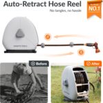 Giraffe Tools Retractable Heavy Duty Hose Reel, 1/2" x 82FT Automatic Rewind Garden Hose Reel with 360° Swivel Base, Ground Mounted for Lawn, Patio, Concrete Floor & Yard Watering - Image 3