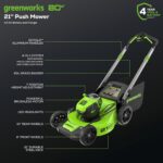 Greenworks 80V 21" Cordless Push Lawn Mower – Brushless Motor, LED Lights, 4.0Ah Battery & Rapid Charger (75+ Compatible Tools) - Image 3