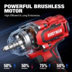 Cordless Impact Wrench, 900Ft-lbs (1200N.m) 1/2" Brushless Impact Gun, 20V High Torque Power Impact Driver, 2x4.0Ah Batteries,Brushless Motor 2400 RPM Variable Speeds for Family Car/Pickup Truck/Mower - Image 4