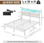 Seventable Bed Frame Queen Size with Charging Station, LED Bed with Upholstered Storage Headboard, Metal Platform Bed with Under Storage, No Box Spring Needed, Noise Free, Easy Assembly, White - Image 3