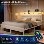 Seventable Bed Frame Queen Size with Charging Station, LED Bed with Upholstered Storage Headboard, Metal Platform Bed with Under Storage, No Box Spring Needed, Noise Free, Easy Assembly, White - Image 5