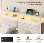 Seventable Bed Frame Queen Size with Charging Station, LED Bed with Upholstered Storage Headboard, Metal Platform Bed with Under Storage, No Box Spring Needed, Noise Free, Easy Assembly, White - Image 6
