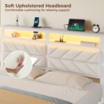Seventable Bed Frame Queen Size with Charging Station, LED Bed with Upholstered Storage Headboard, Metal Platform Bed with Under Storage, No Box Spring Needed, Noise Free, Easy Assembly, White - Image 7