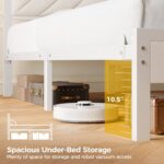 Seventable Bed Frame Queen Size with Charging Station, LED Bed with Upholstered Storage Headboard, Metal Platform Bed with Under Storage, No Box Spring Needed, Noise Free, Easy Assembly, White - Image 8