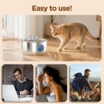 Stainless Steel Cat Water Fountain: 88oz/2.6L Ultra Quiet Pet Fountain with Flower Kitty Spout & LED Blue Light Water Dispenser with Water Level Window for Cats/Dogs Indoor (Silver) - IHOUONE - Image 8