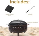 Sunnydaze Crossweave Outdoor Fire Pit - Wood-Burning Fire Pit for Outside with Spark Screen, Poker and Round Cover - 36-Inch - Bronze - Image 4