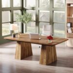 Tribesigns 63-Inch Executive Desk, Large Office Computer Desk with Double Pedestal, Modern Simple Workstations Writing Table Conference Table Business Furniture for Home Office, Light Brown - Image 4