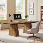 Tribesigns 63-Inch Executive Desk, Large Office Computer Desk with Double Pedestal, Modern Simple Workstations Writing Table Conference Table Business Furniture for Home Office, Light Brown - Image 5