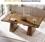 Tribesigns 63-Inch Executive Desk, Large Office Computer Desk with Double Pedestal, Modern Simple Workstations Writing Table Conference Table Business Furniture for Home Office, Light Brown - Image 6