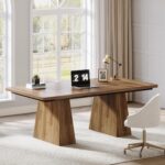 Tribesigns 63-Inch Executive Desk, Large Office Computer Desk with Double Pedestal, Modern Simple Workstations Writing Table Conference Table Business Furniture for Home Office, Light Brown - Image 8