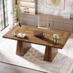 Tribesigns 63-Inch Executive Desk, Large Office Computer Desk with Double Pedestal, Modern Simple Workstations Writing Table Conference Table Business Furniture for Home Office, Light Brown - Image 9
