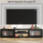 HSH 70 Inch Black Oak TV Stand for TVs up to 75 Inches, Modern Low Profile TV Console Cabinet with Sliding Doors and Storage, Wood Media Console Entertainment Center for Living Room - Image 4