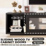HSH 70 Inch Black Oak TV Stand for TVs up to 75 Inches, Modern Low Profile TV Console Cabinet with Sliding Doors and Storage, Wood Media Console Entertainment Center for Living Room - Image 5